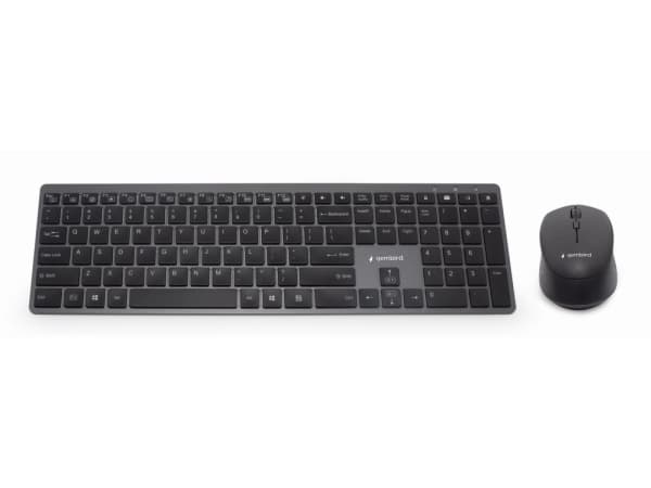 Gembird KBS-ECLIPSE-M500-ES, Täysikokoinen (100 %), USB + Bluetooth, Näppäimen saksikytkin, QWERTY, Musta, Sisältää hiiren musta