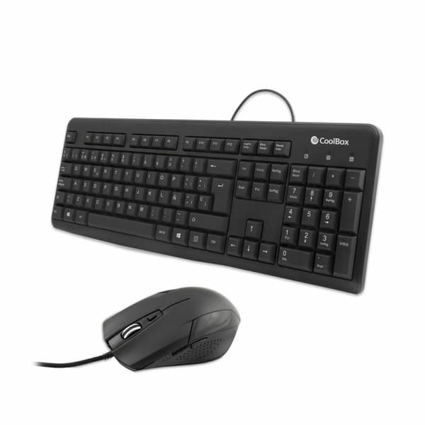 Tangentbord och Mus CoolBox COO-KTR-01U Svart Qwerty Spanska Svart