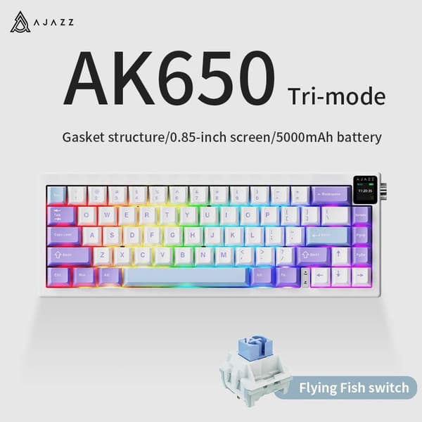 Mechanisk Tastatur, Bluetooth Trådløs, Hot-Swappable Kontakter, 63 Taster,Flyvende Fisk Kontakt