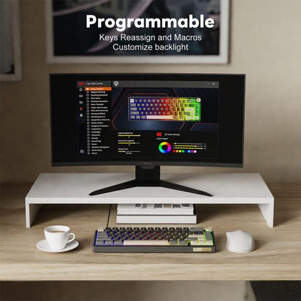 RK ROYAL KLUDGE R65 trådbundent mekaniskt tangentbord med volymknapp, PBT-belysningstangenter med RGB som kan bytas ut varmt