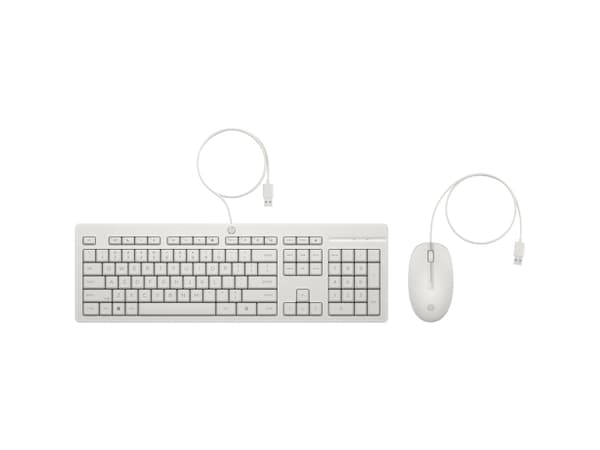 HP 225 trådad mus- och tangentbordskombination, Fullstor (100 %), Kabel, USB, Vit, Mus inkluderad