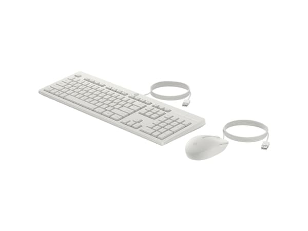 HP 225 trådad mus- och tangentbordskombination, Fullstor (100 %), Kabel, USB, Vit, Mus inkluderad