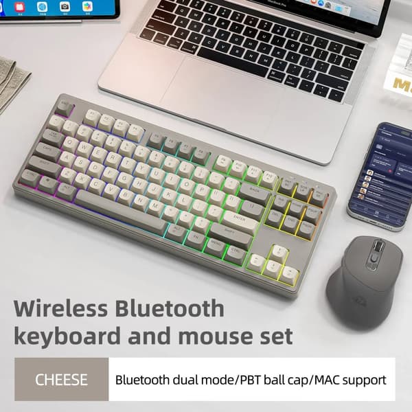 Trådlöst Bluetooth-tangentbord, 87-tangents layout, Bluetooth dubbel läge, PBT-tangenter,Ostkit