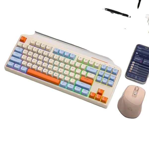 Trådlöst Bluetooth-tangentbord, 87-tangents layout, Bluetooth dubbel läge, PBT-tangenter,Blåbärsset