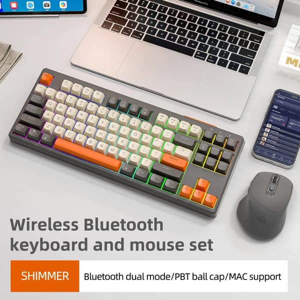 Trådlöst Bluetooth-tangentbord, 87-tangents layout, Bluetooth dubbel läge, PBT-tangenter,Glittrande Kit