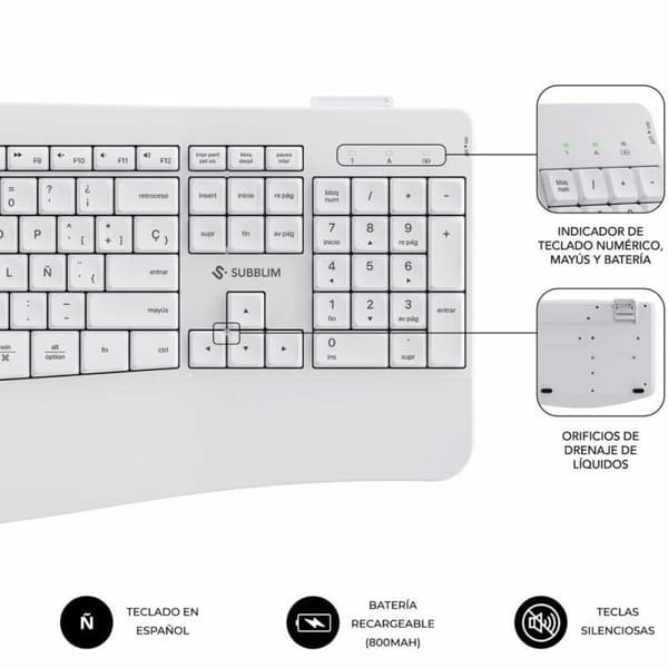 Tastatur og mus Subblim SUBKBC-DCOPW1 Hvid