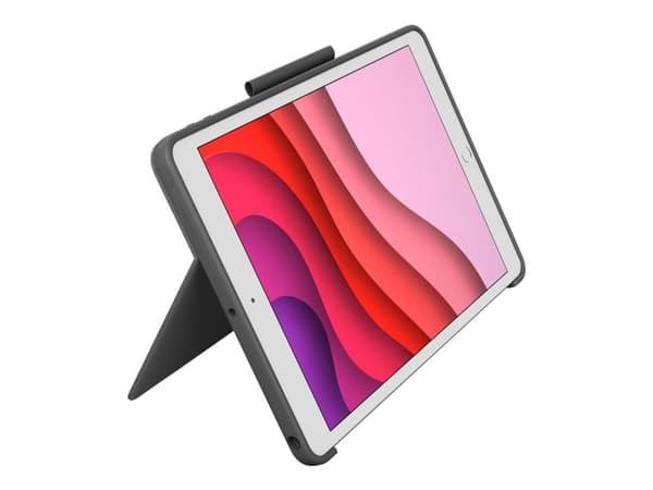 Logitech Combo Touch - Tastatur og folioveske - med styrepute - bakgrunnsbelyst - Apple Smart connector - QWERTY - Spansk - Oxford-grå - for Apple 10