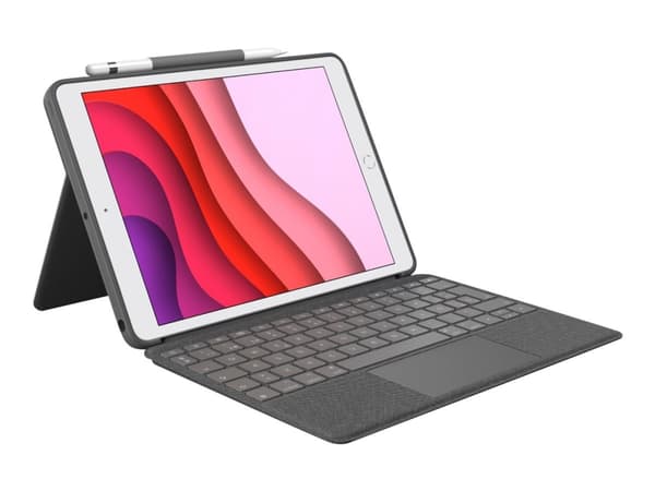 Logitech Combo Touch - Tastatur og folioveske - med styrepute - bakgrunnsbelyst - Apple Smart connector - QWERTY - Spansk - Oxford-grå - for Apple 10