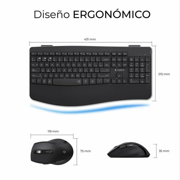 Tastatur og mus Subblim SUBKBC-DCOPW2 Sort Spansk qwerty