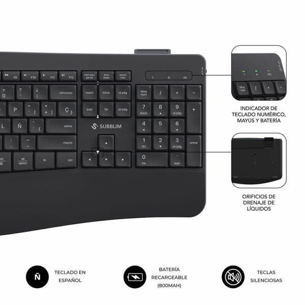 Tastatur og mus Subblim SUBKBC-DCOPW2 Sort Spansk qwerty