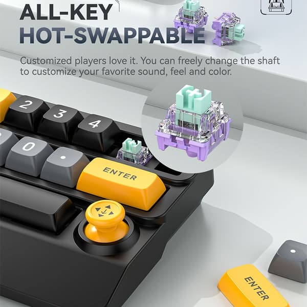 INF RGB Trådløst Mekanisk Gaming Tastatur med Makroer og Volumenkontrol Sort+gul