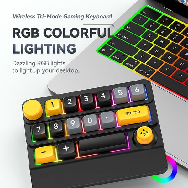 INF RGB Trådløst Mekanisk Gaming Tastatur med Makroer og Volumenkontrol Sort+gul
