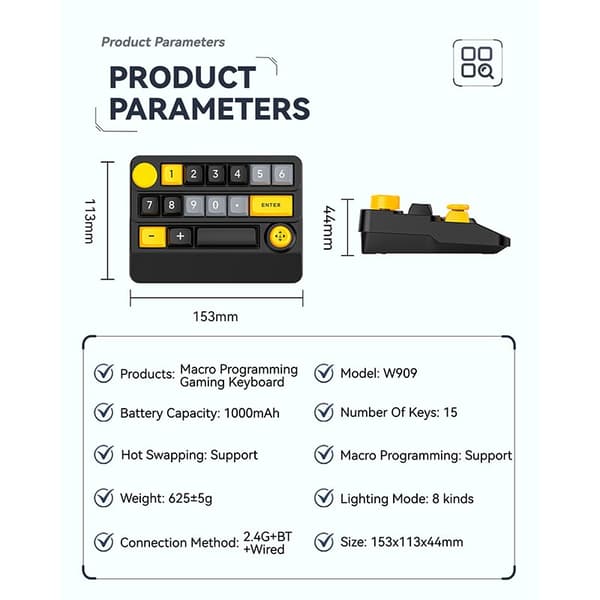 INF RGB Trådløst Mekanisk Gaming Tastatur med Makroer og Volumenkontrol Sort+gul
