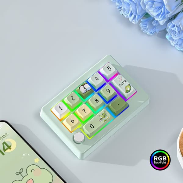 INF Trådløst RGB Gaming Mekanisk Lille Tastatur med 12 Taster, Tre Tilstande og Makrodefinition Hvid