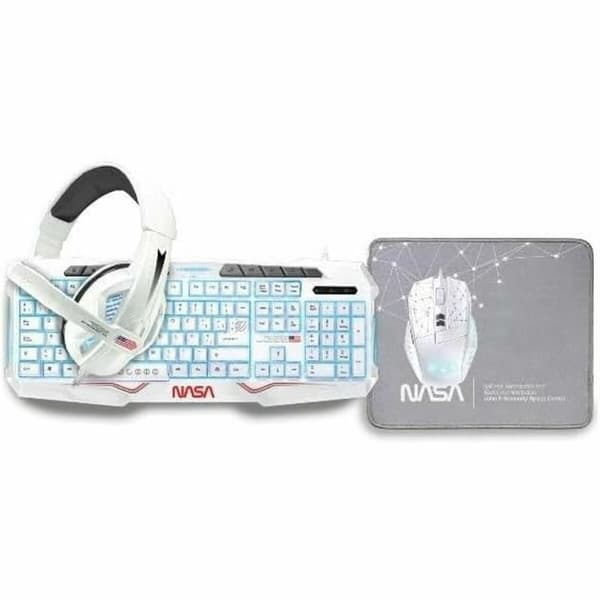 Tastatur og mus NASA ANDROMEDA4IN1-W Hvid Multifarvet Spansk qwerty