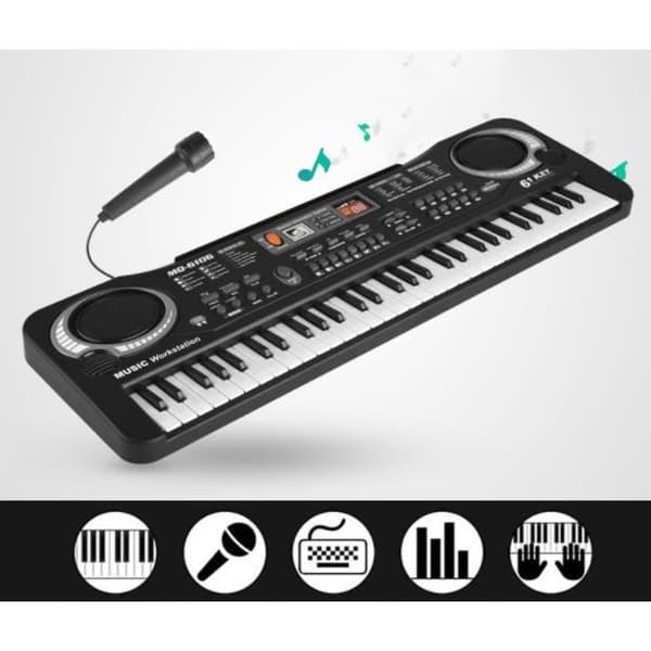 Elektrisk synthesizer - Musikalisk leksak - 61 tangenter - Mikrofon ingår - Dubbelförsörjning - Inspelning