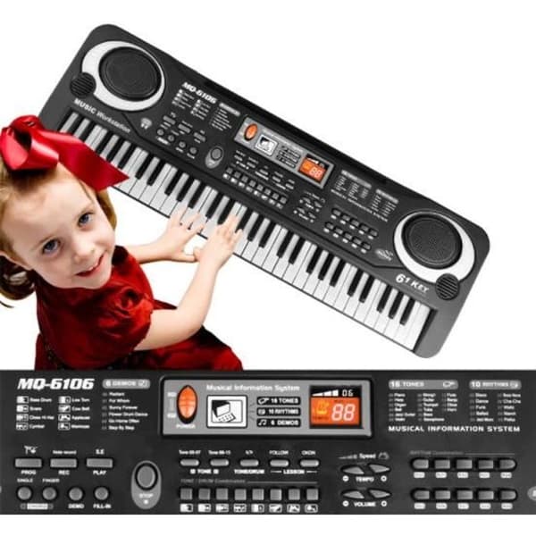 Elektrisk synthesizer - Musikalisk leksak - 61 tangenter - Mikrofon ingår - Dubbelförsörjning - Inspelning