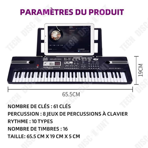 61-tangenters digitalpiano med 16 pianoljud för barn, uppladdningsbar med mikrofon, introduktion till musik, pianoklaviatur.