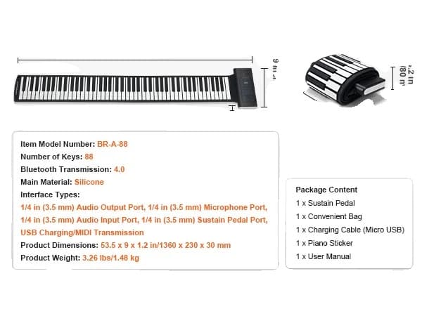 VEVOR Rullpiano, 88 tangenter, 128 rytmer och toner,128 Rytmer Tones