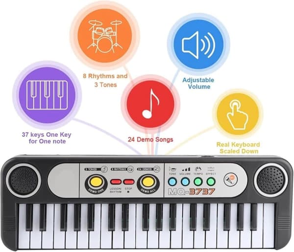OBOSOE 37 Key Piano Keyboard Elektroniskt tangentbord Piano med mikrofon 24 Demos 3 Timbres Plast Musikinstrument leksak