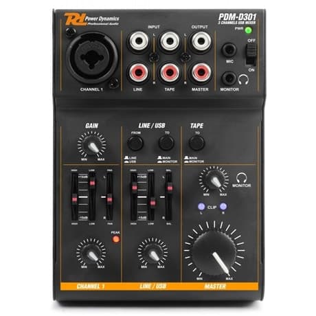 Power Dynamics PDM-D301 Mixer 3kanaler/EQ/USB