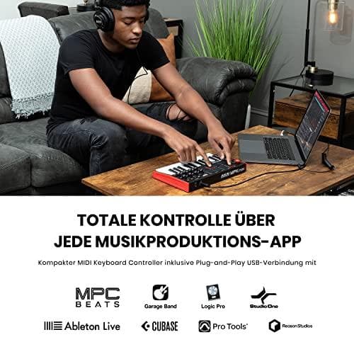 AKAI MPK Mini MK3 Control näppäimistö Pad-ohjain MIDI USB Musta, punainen