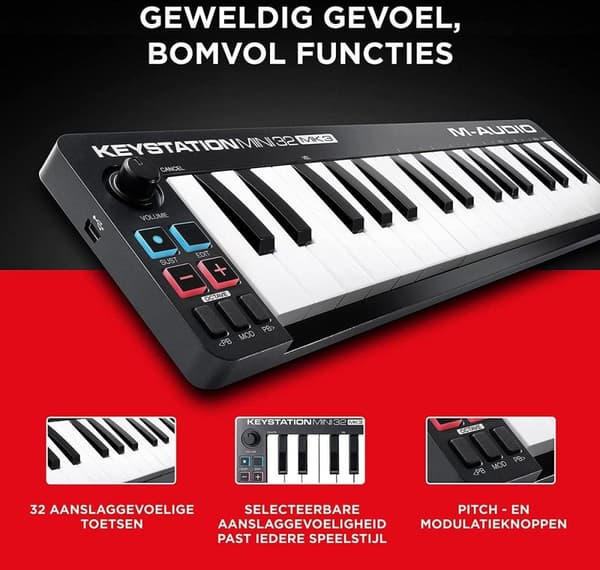 M-AUDIO Keystation Mini 32 MK3 MIDI-kosketinsoitin 32 kosketinta USB musta, valkoinen