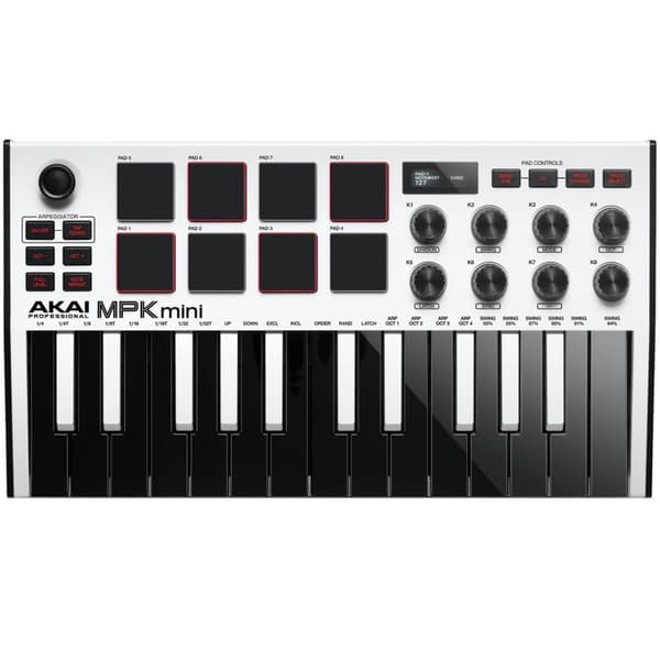 AKAI MPK Mini MK3 Control keyboard Pad controller MIDI USB Sort, Hvid