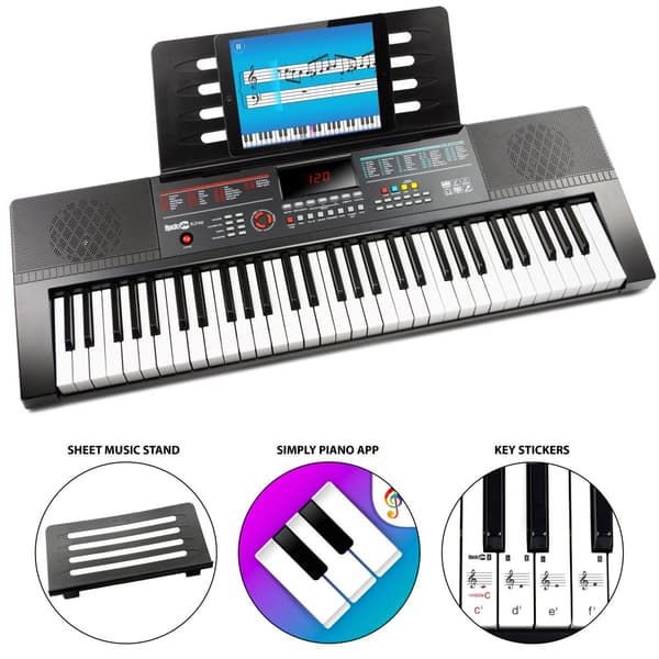 RockJam 61-tangenters Keyboard Piano med Lektioner och Notklistermärken