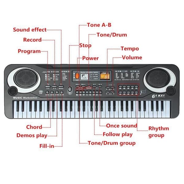Elektronisk tangentbord - wowsuper - 61 tangenter - Mikrofon ingår - Musikalisk leksak för barn - Perfekt present