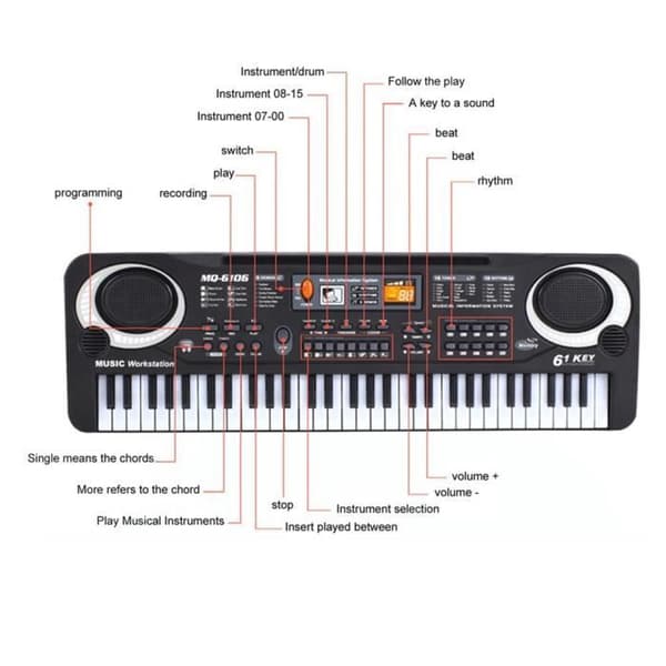Elektroniskt piano med 61 tangenter EU-kontakt Mikrofon Barn Piano Keyboard Elektrisk orgel Tidig utbildningsverktyg @avivaw