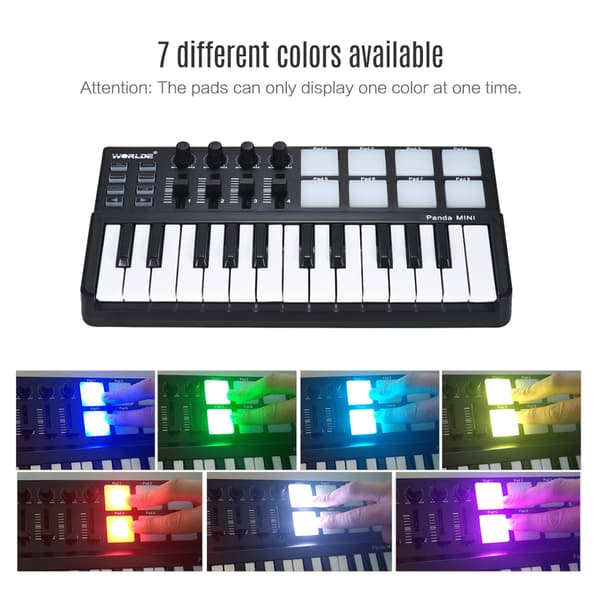 MIDI-ohjain, 25 nopeusherkkää näppäintä, 8 RGB-taustavalaistua padia