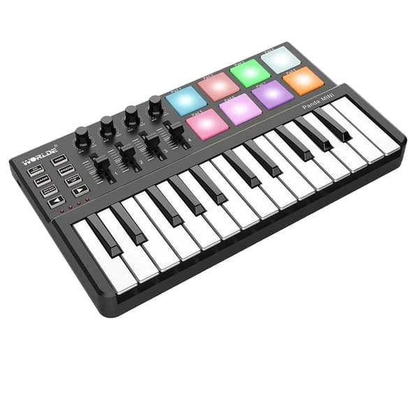 MIDI-controller, 25 anslagsfølsomme taster, 8 RGB-baggrundsbelyste pads