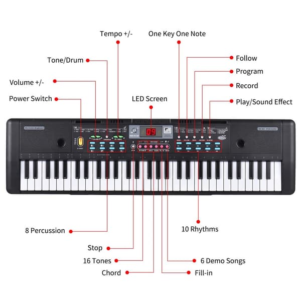 61 nøgler USB elektronisk orgel, mikrofon, 16 toner, 10 rytmer,A