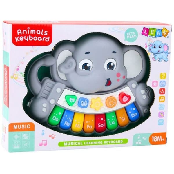Pack piano - klaviatur Leantoys Interaktiva pianomelodier, djurljud, grå elefant