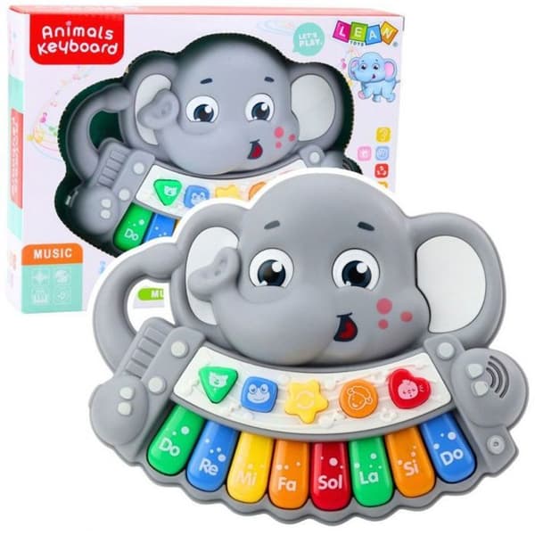 Pack piano - klaviatur Leantoys Interaktiva pianomelodier, djurljud, grå elefant