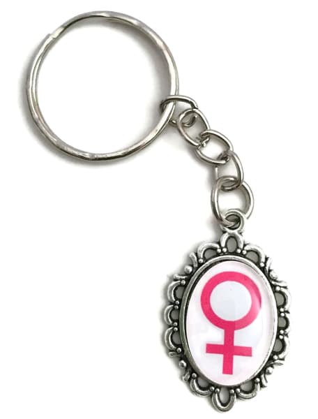 Keyring - Female Symbol - Pink/White - Chain - Silver