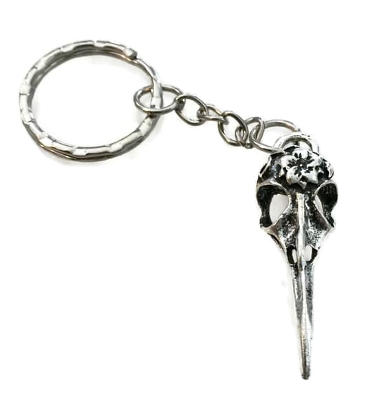Nyckelring Kranium Fågel Silver Skull Raven Skelett