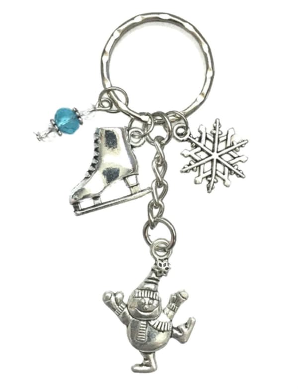 Keyring - Ice Skates - Snowman - Snowflake - Bead - Blue