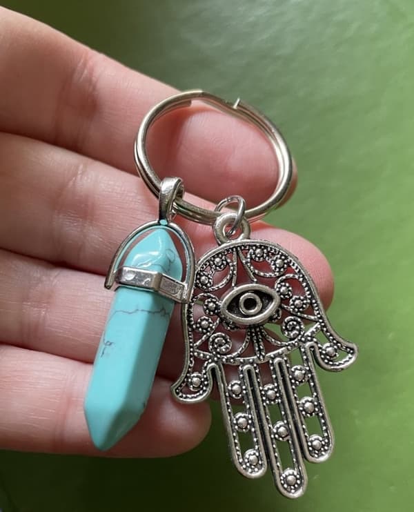 Keyring - Hamsa - Hand of Fatima - Turquoise - Howlite
