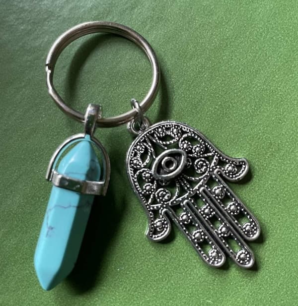 Keyring - Hamsa - Hand of Fatima - Turquoise - Howlite