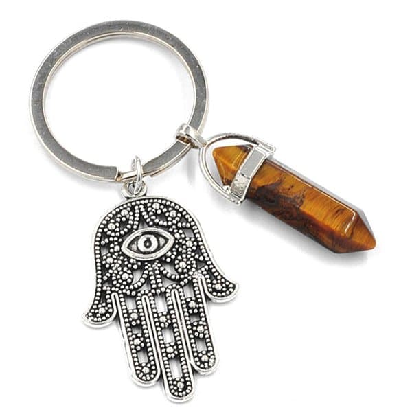 Keyring - Hamsa - Hand of Fatima - Tiger's Eye