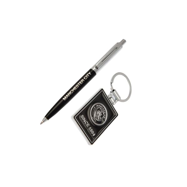 Manchester City FC Pen and Keyring Set Black/Silver One Size