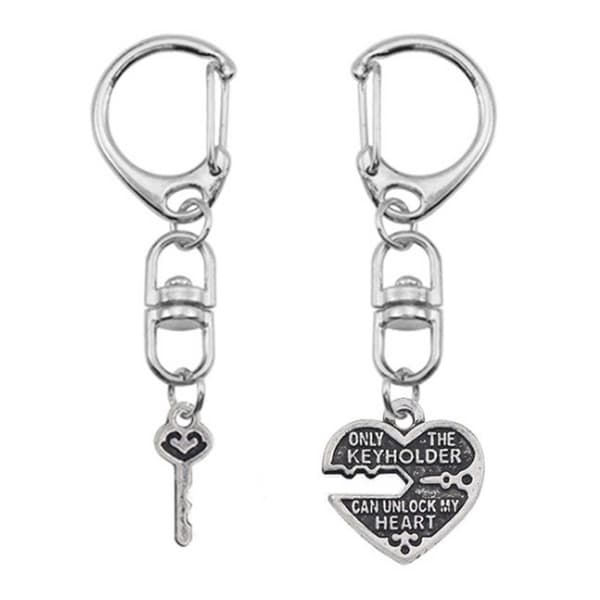 Tvådelad Nyckelring för Par – Unlock my Heart Silver