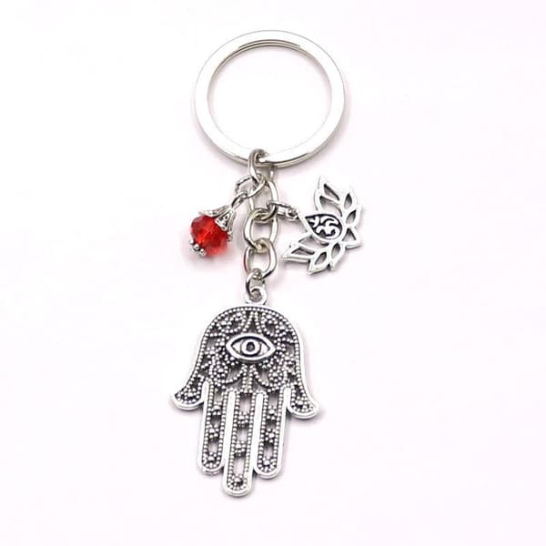 Nyckelring Hamsa Fatimas Hand Röd Yoga Ohm Buddhism