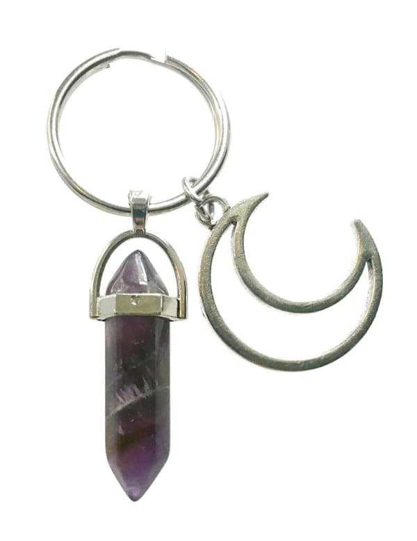 Nyckelring Ametist Måne Crescent Moon Wicca Pagan