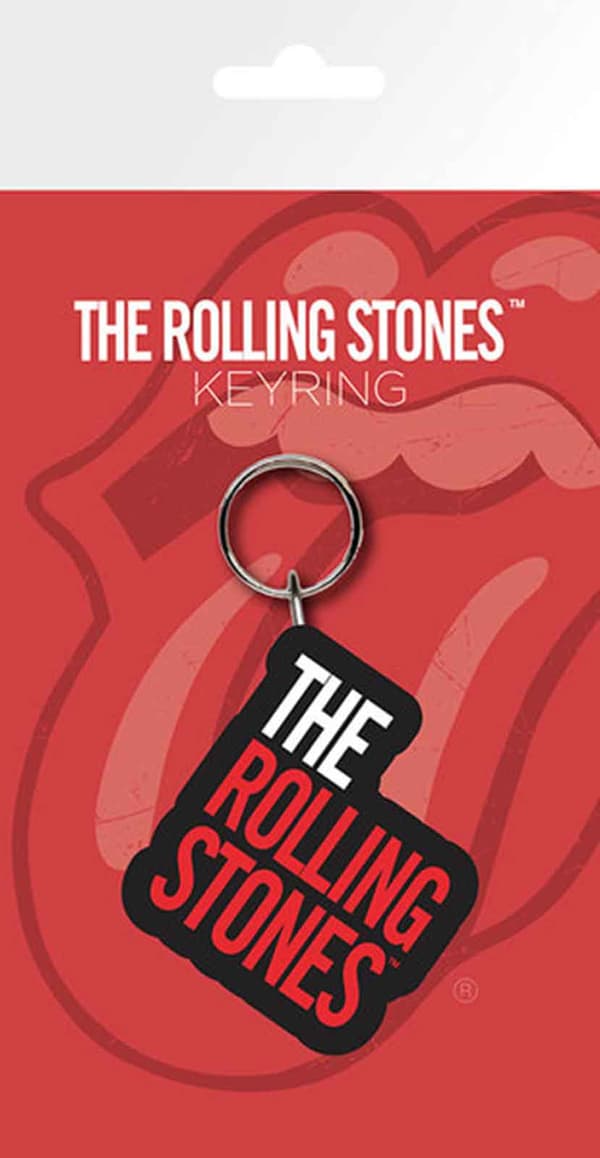 Official The Rolling Stones Keyring Keychain classic Band Logo Rubber En storlek