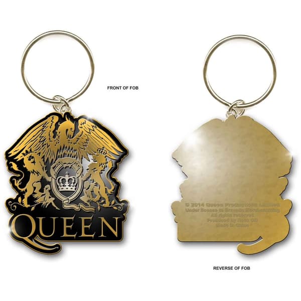 Queen Keychain Gold Crest classic Band logo Official Metal Keyring One Size