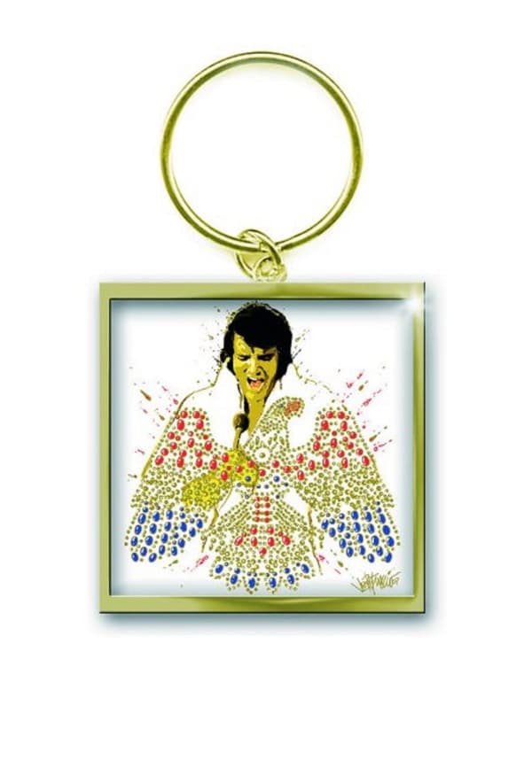 Elvis Presley Keyring Keychain American Eagle Official Gold en storlek