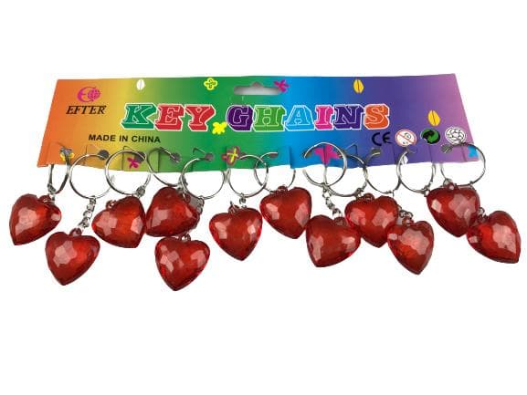 Nyckelring Hjärta - 3 cm - Röd med Kedja och Ring